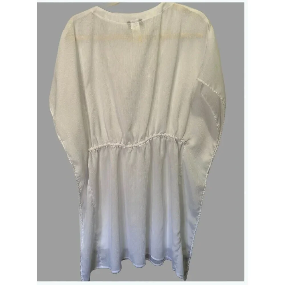 Women’s Tommy Bahama White Embellished V-Neck Swim Cover-Up Size L Resortwear